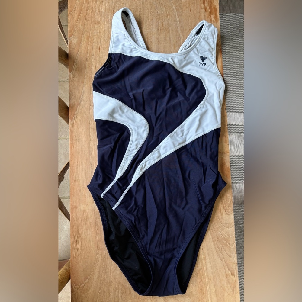 TYR Women’s Blue and White One Piece Bathing Suit